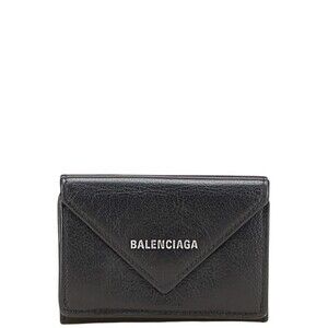 Balenciaga Paper Trifold Wallet Black Leather